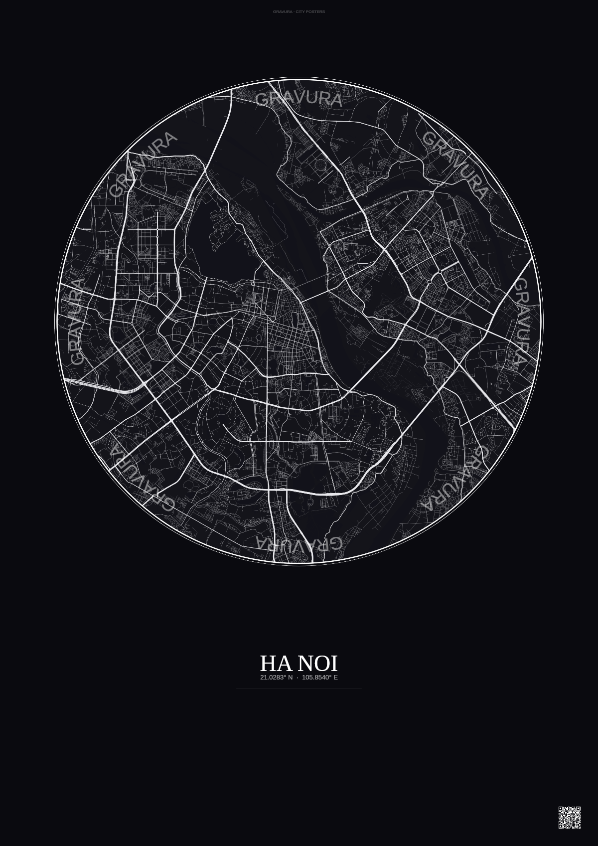 Affiche Ha Noi – Poster carte de ville | Gravura – Fond foncé