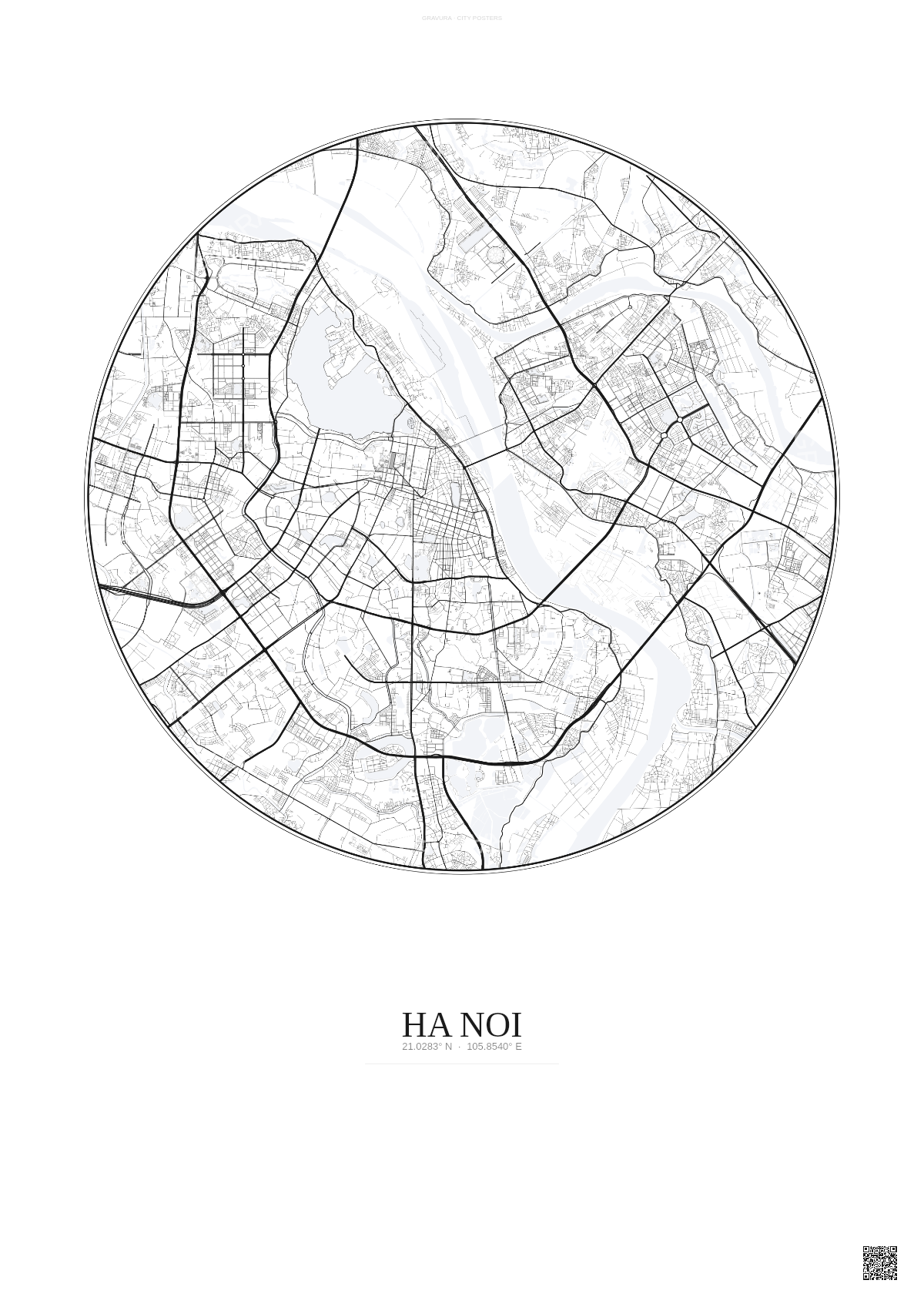 Affiche Ha Noi – Poster carte de ville | Gravura – Fond clair