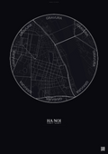 Affiche Ha Noi – Poster carte de ville | Gravura – Fond foncé