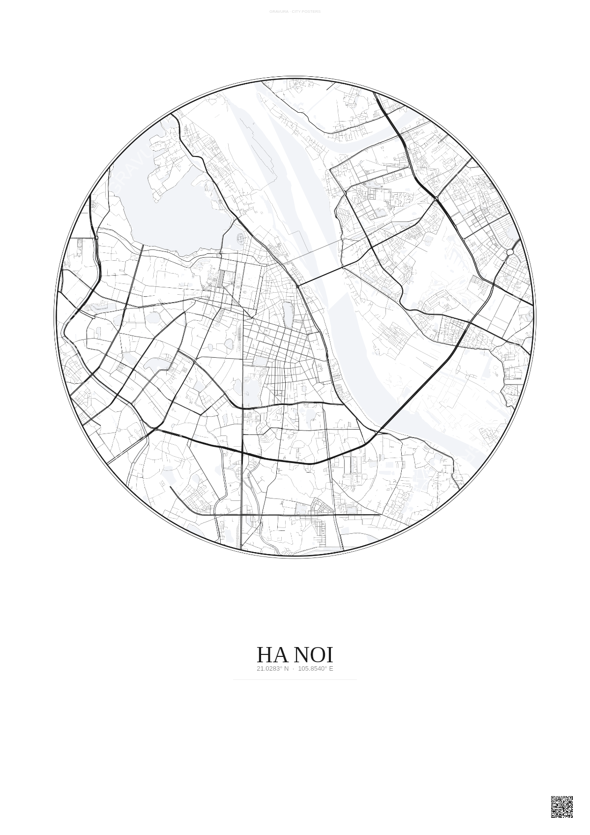 Affiche Ha Noi – Poster carte de ville | Gravura – Fond clair