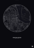 Affiche Phnom Penh – Poster carte de ville | Gravura – Fond foncé