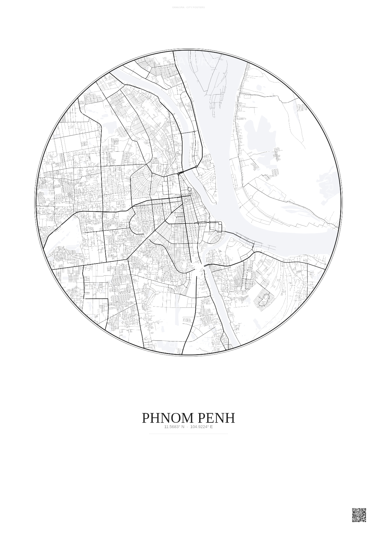 Affiche Phnom Penh – Poster carte de ville | Gravura – Fond clair