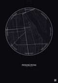 Affiche Phnom Penh – Poster carte de ville | Gravura – Fond foncé