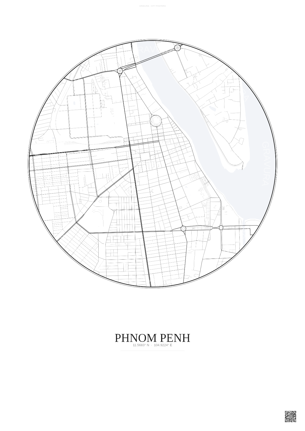 Affiche Phnom Penh – Poster carte de ville | Gravura – Fond clair