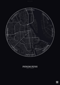 Affiche Phnom Penh – Poster carte de ville | Gravura – Fond foncé
