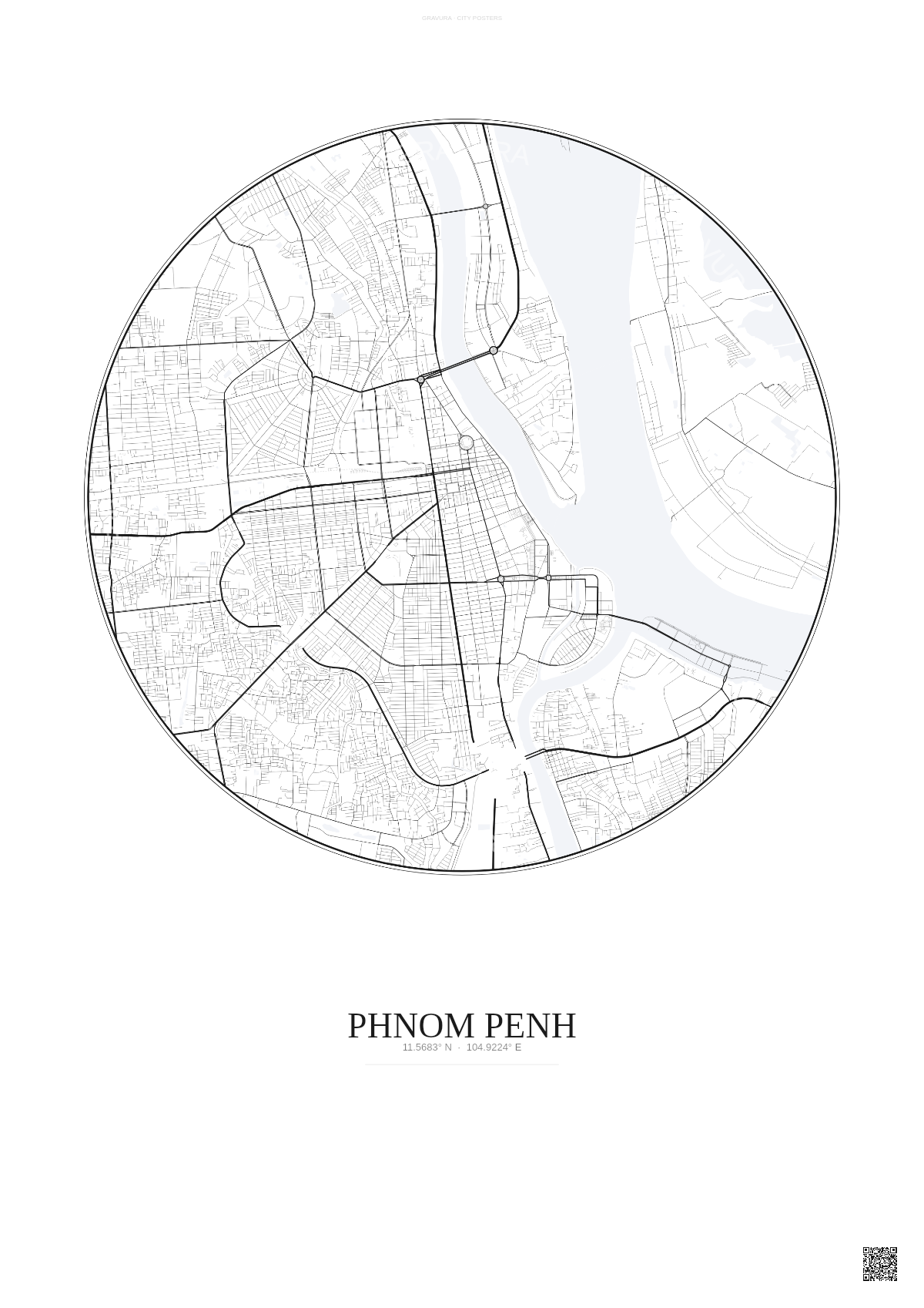 Affiche Phnom Penh – Poster carte de ville | Gravura – Fond clair