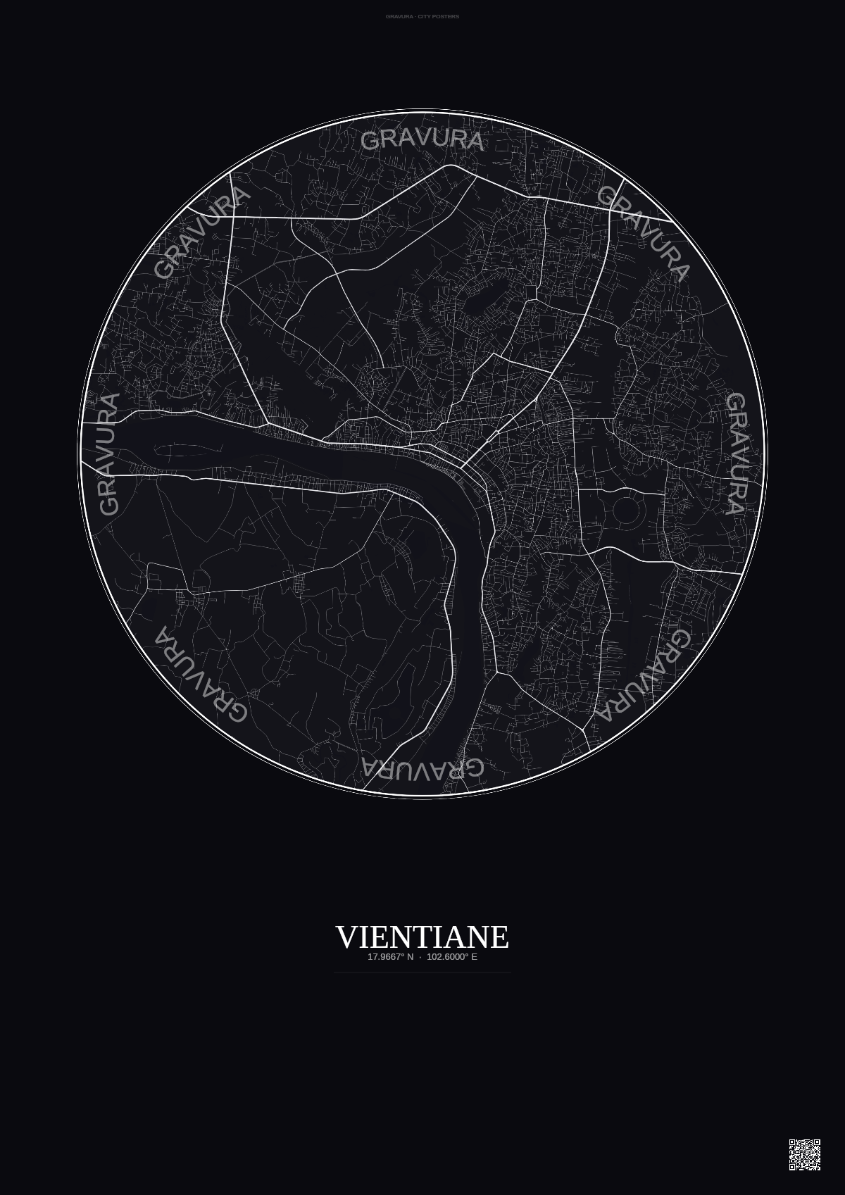 Affiche Vientiane – Poster carte de ville | Gravura – Fond foncé