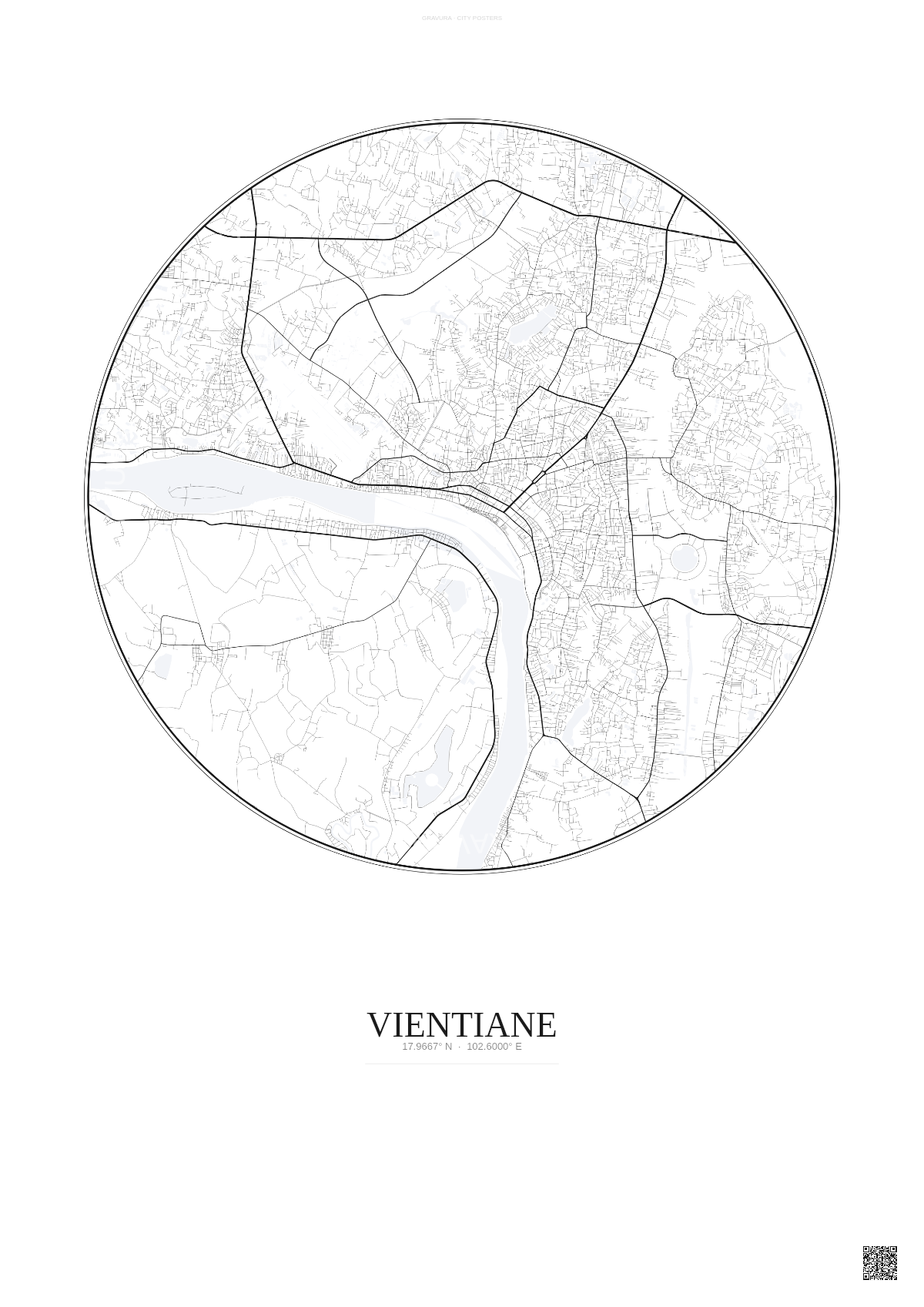 Affiche Vientiane – Poster carte de ville | Gravura – Fond clair