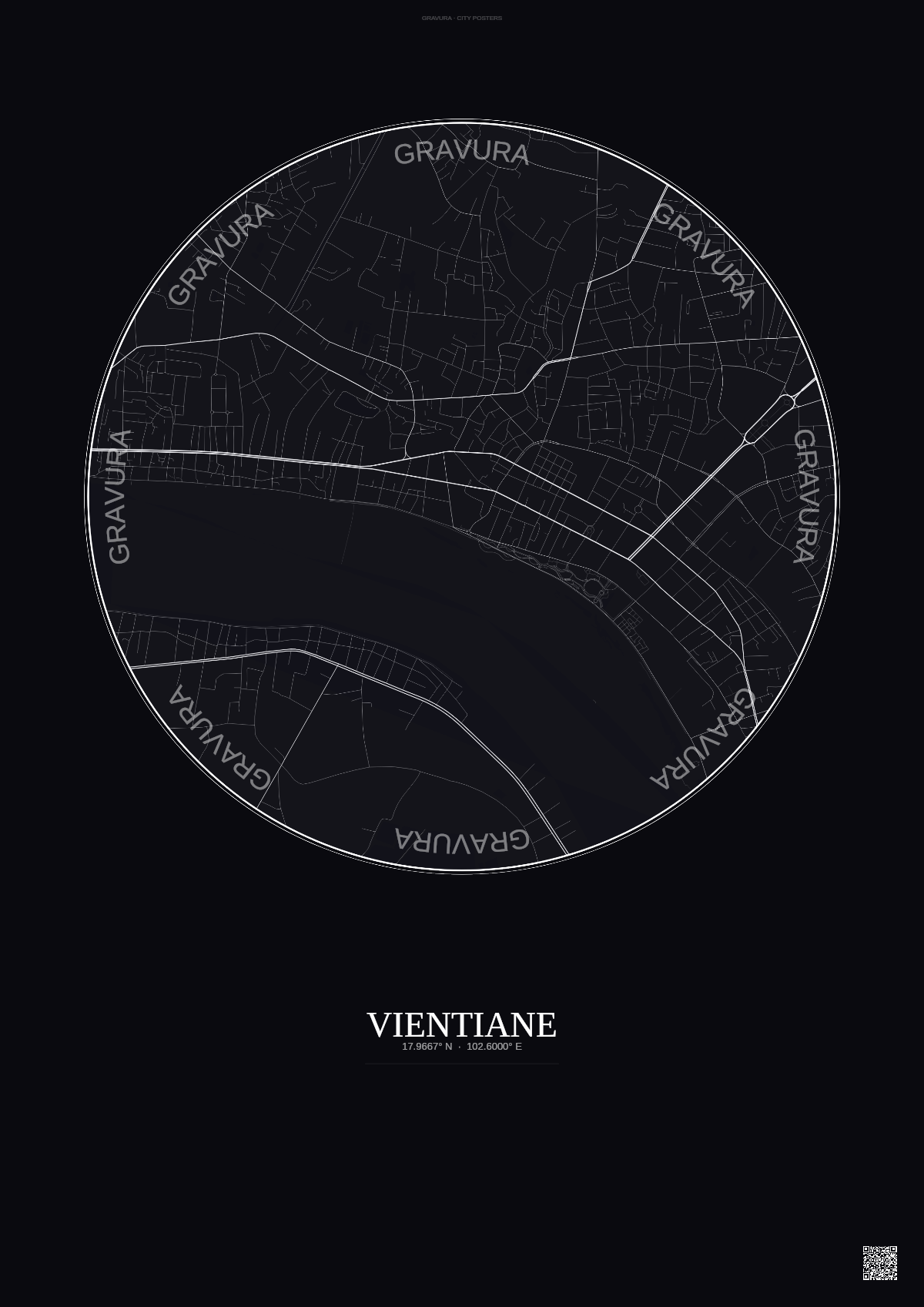 Affiche Vientiane – Poster carte de ville | Gravura – Fond foncé