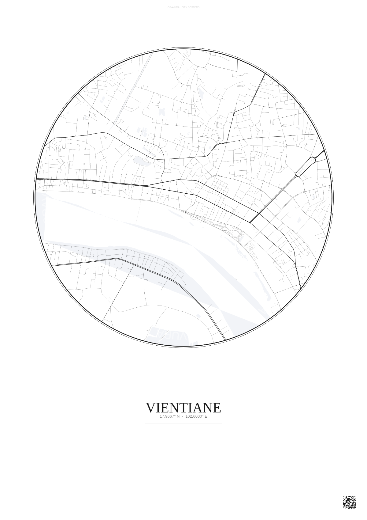 Affiche Vientiane – Poster carte de ville | Gravura – Fond clair