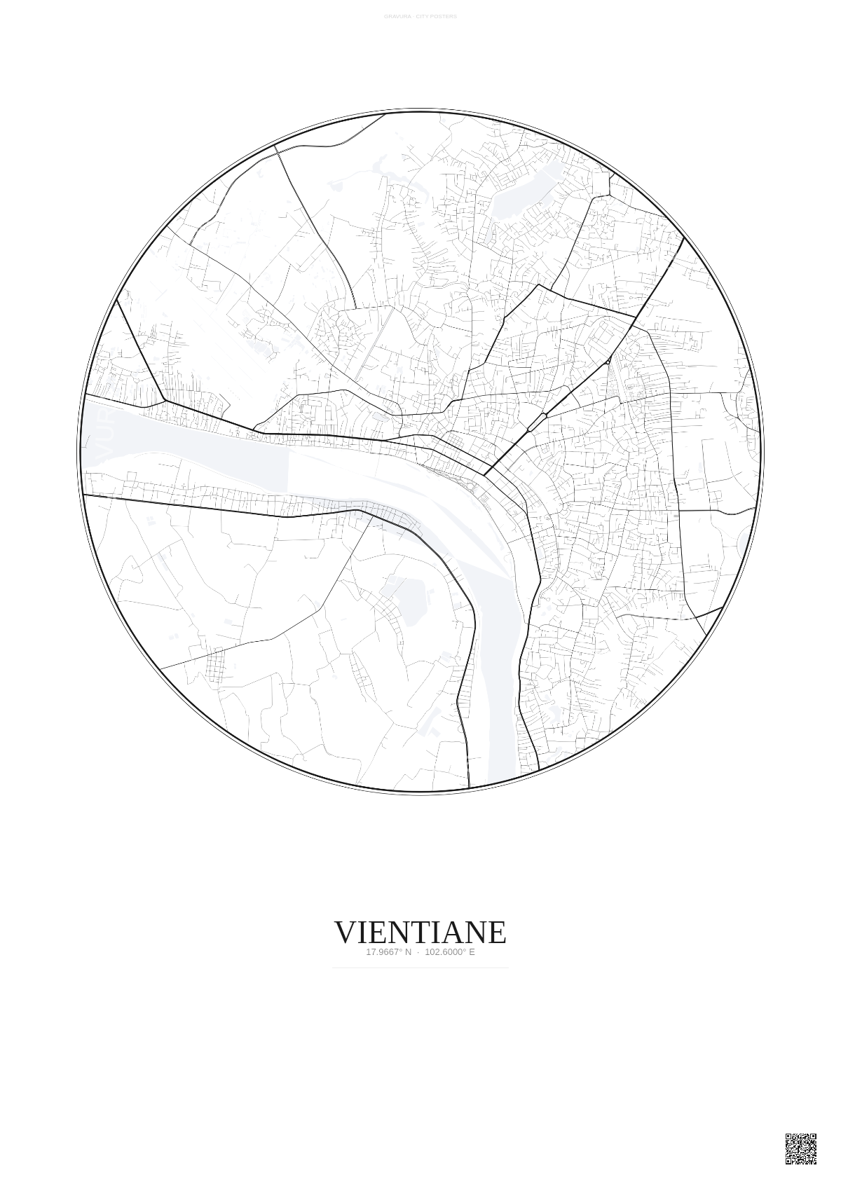 Affiche Vientiane – Poster carte de ville | Gravura – Fond clair