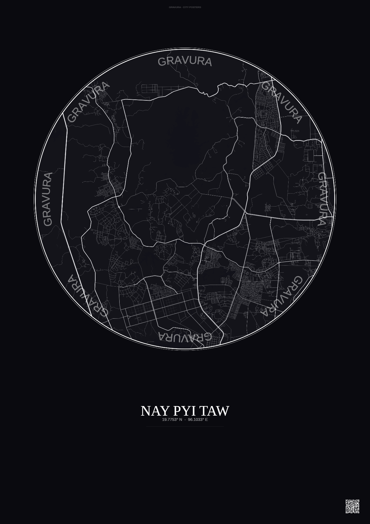Affiche Nay Pyi Taw – Poster carte de ville | Gravura – Fond foncé