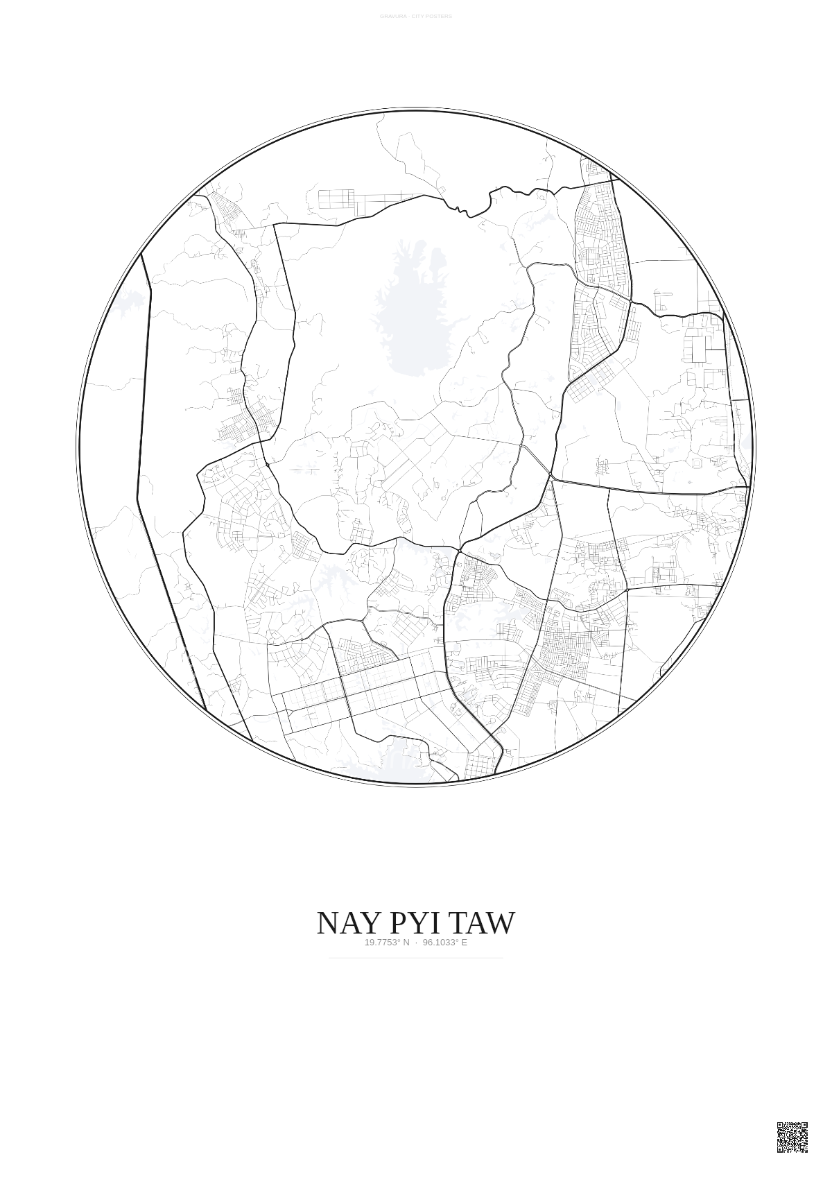 Affiche Nay Pyi Taw – Poster carte de ville | Gravura – Fond clair
