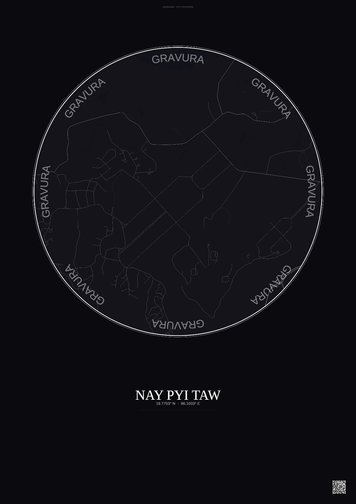 Affiche Nay Pyi Taw – Poster carte de ville | Gravura – Fond foncé