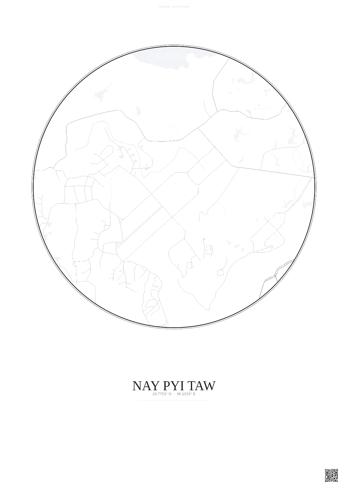 Affiche Nay Pyi Taw – Poster carte de ville | Gravura – Fond clair