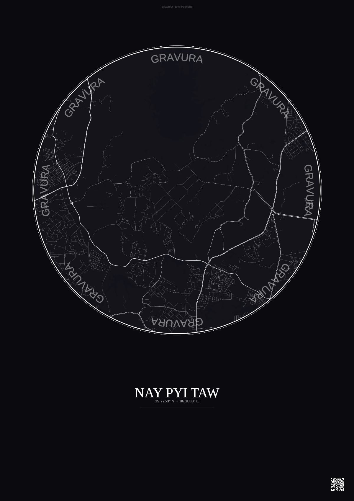 Affiche Nay Pyi Taw – Poster carte de ville | Gravura – Fond foncé