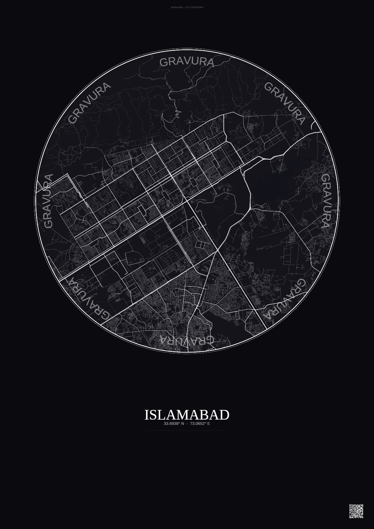 Affiche Islamabad – Poster carte de ville | Gravura – Fond foncé