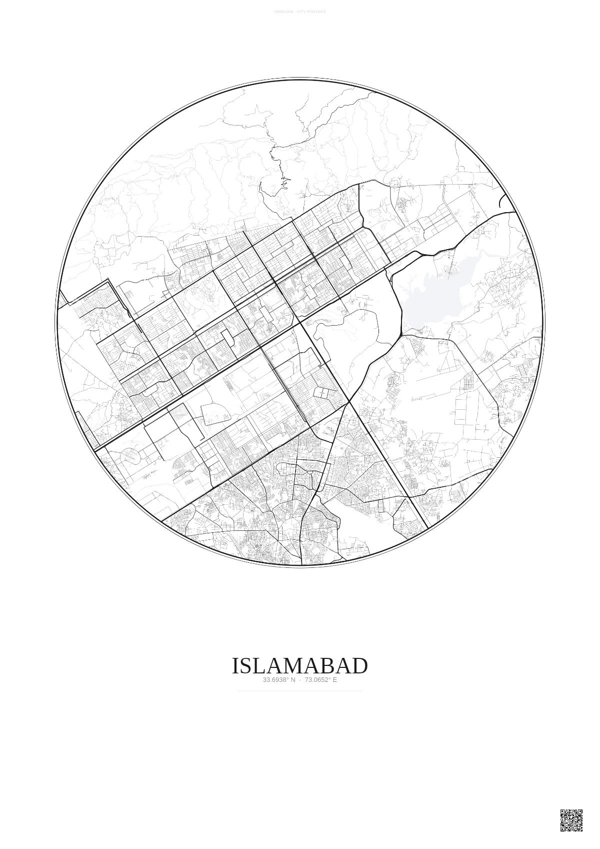 Affiche Islamabad – Poster carte de ville | Gravura – Fond clair