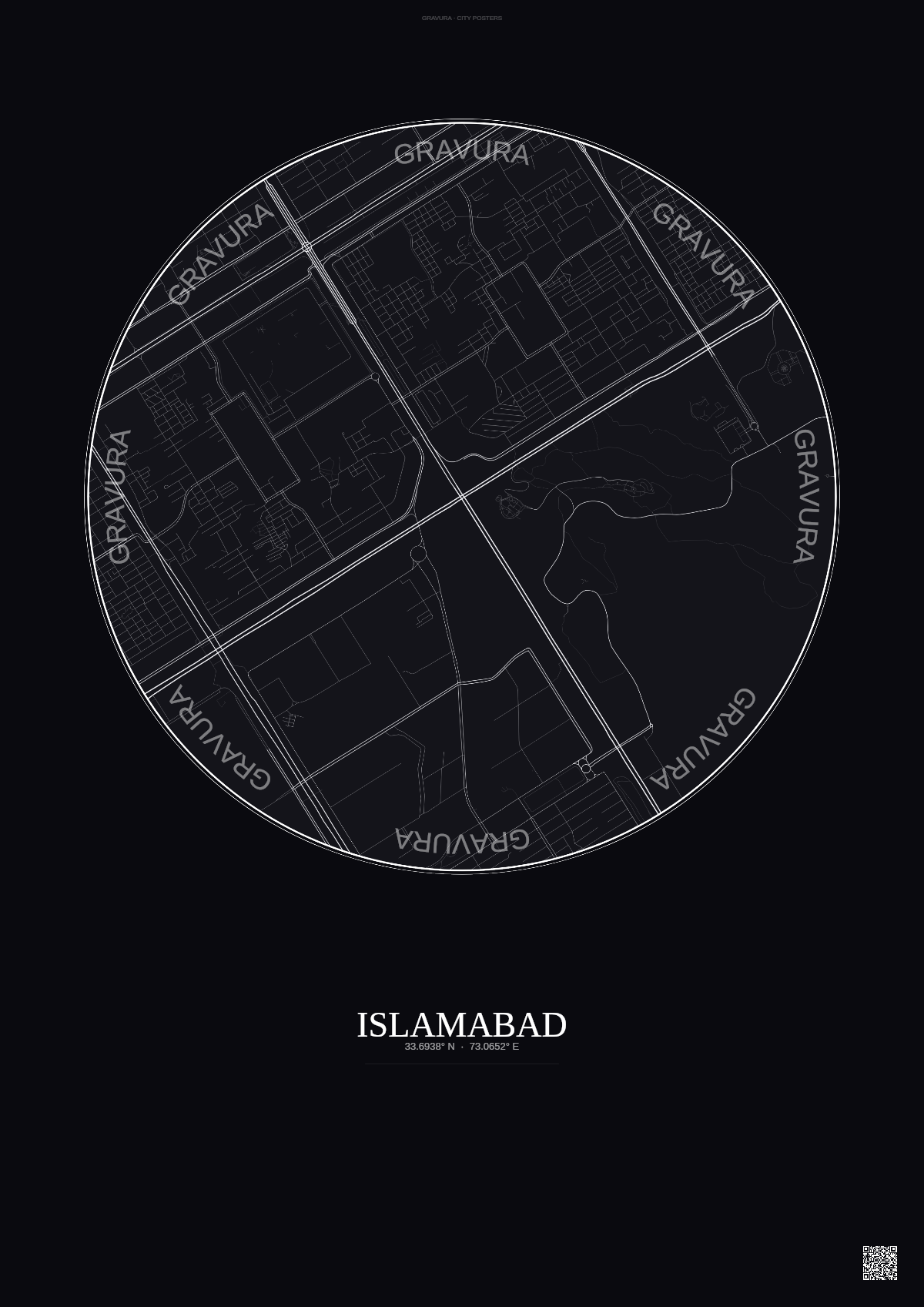 Affiche Islamabad – Poster carte de ville | Gravura – Fond foncé
