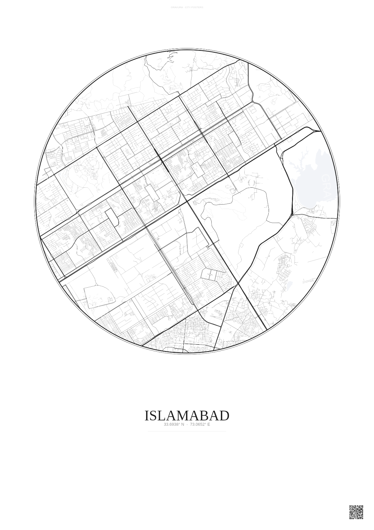 Affiche Islamabad – Poster carte de ville | Gravura – Fond clair