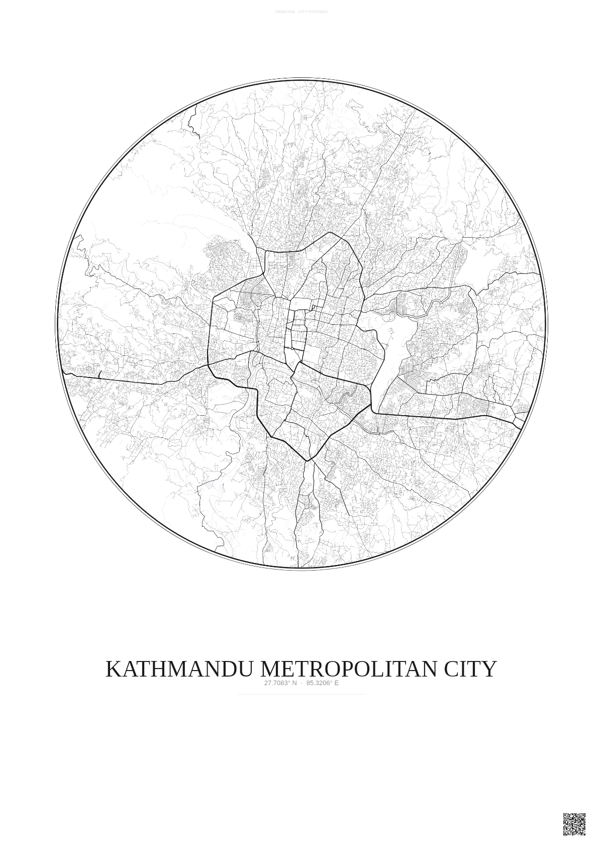 Affiche Kathmandu Metropolitan City – Poster carte de ville | Gravura – Fond clair