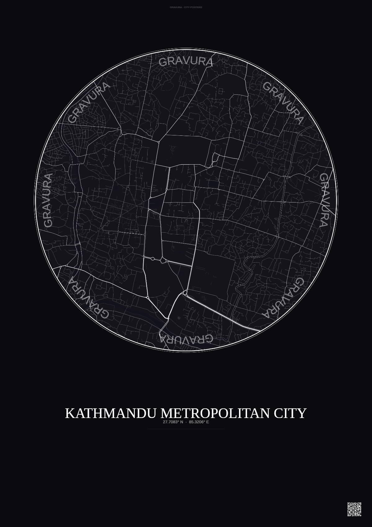 Affiche Kathmandu Metropolitan City – Poster carte de ville | Gravura – Fond foncé