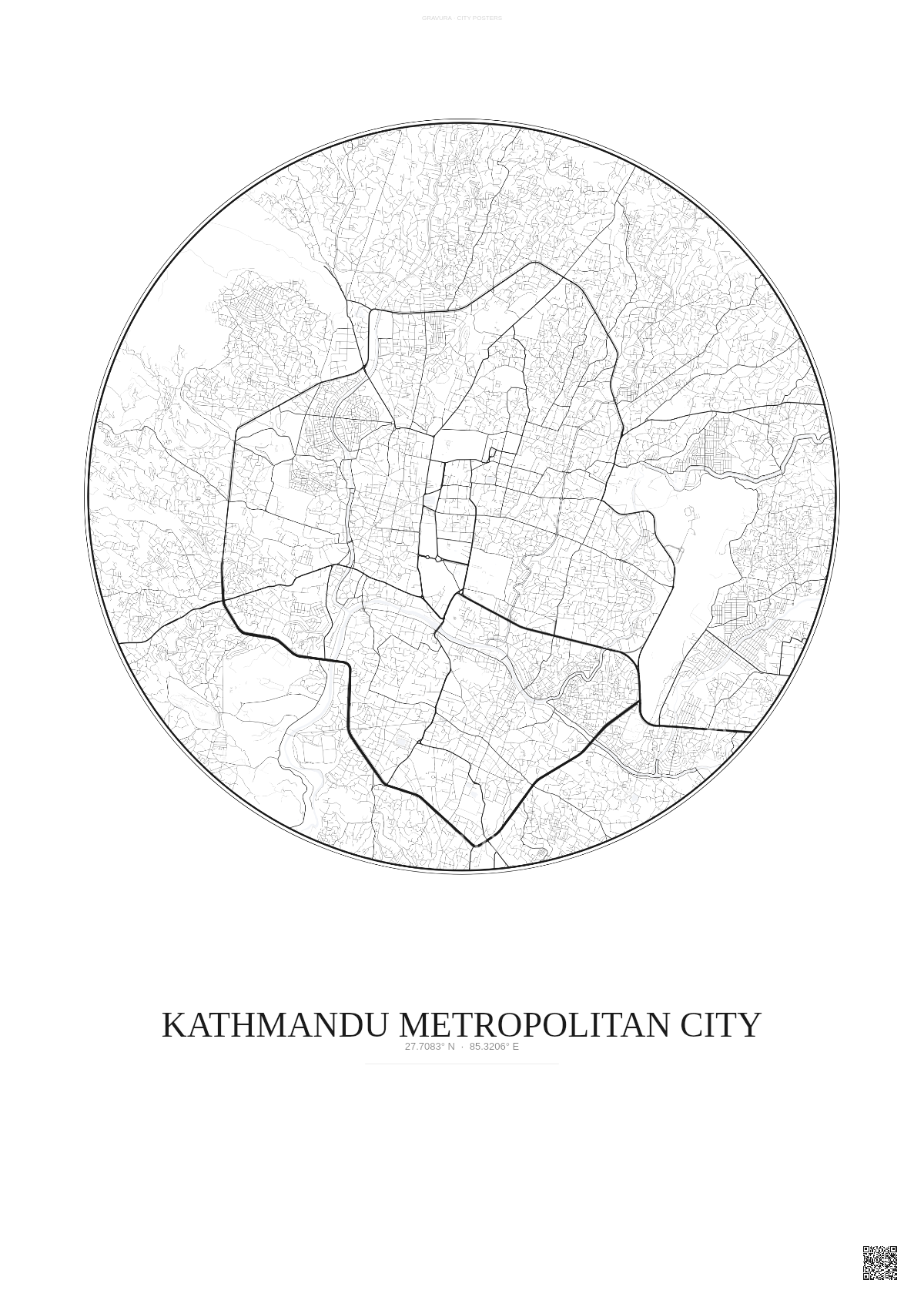 Affiche Kathmandu Metropolitan City – Poster carte de ville | Gravura – Fond clair