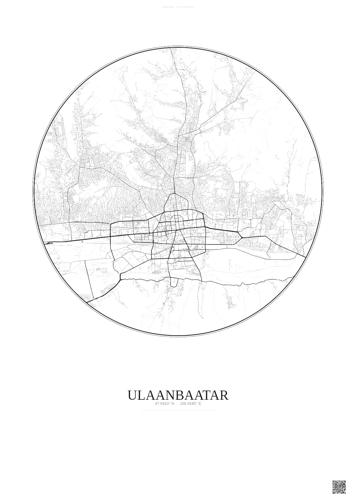 Affiche Ulaanbaatar – Poster carte de ville | Gravura – Fond clair