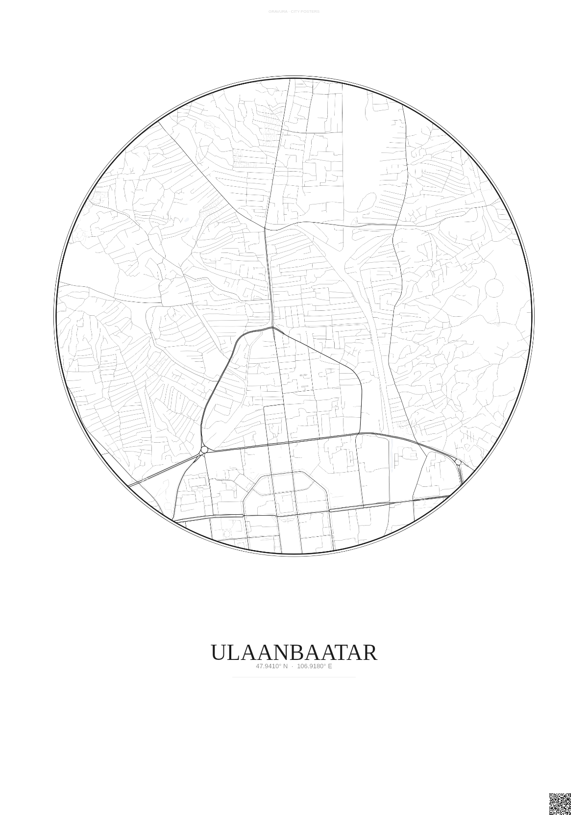 Affiche Ulaanbaatar – Poster carte de ville | Gravura – Fond clair