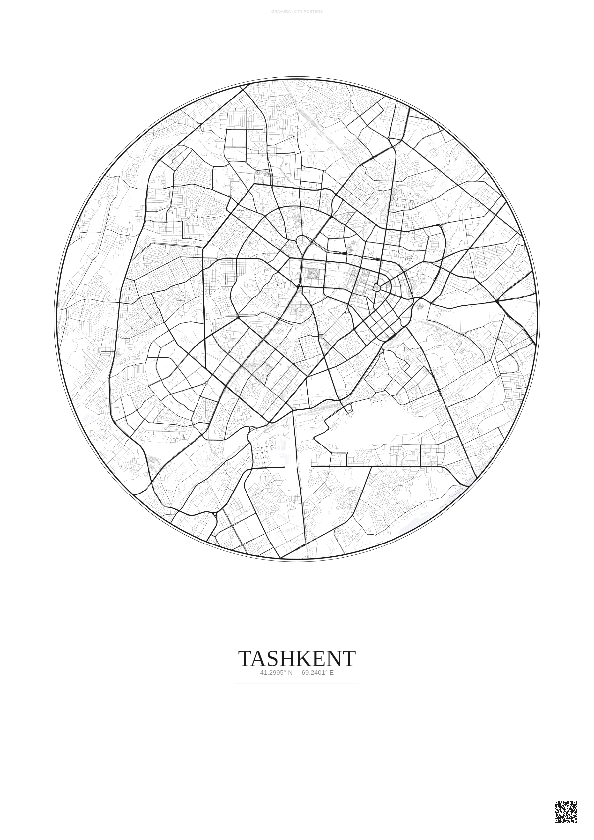Affiche Tashkent – Poster carte de ville | Gravura – Fond clair