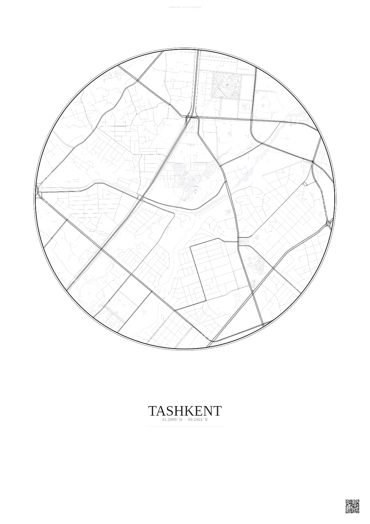 Affiche Tashkent – Poster carte de ville | Gravura – Fond clair