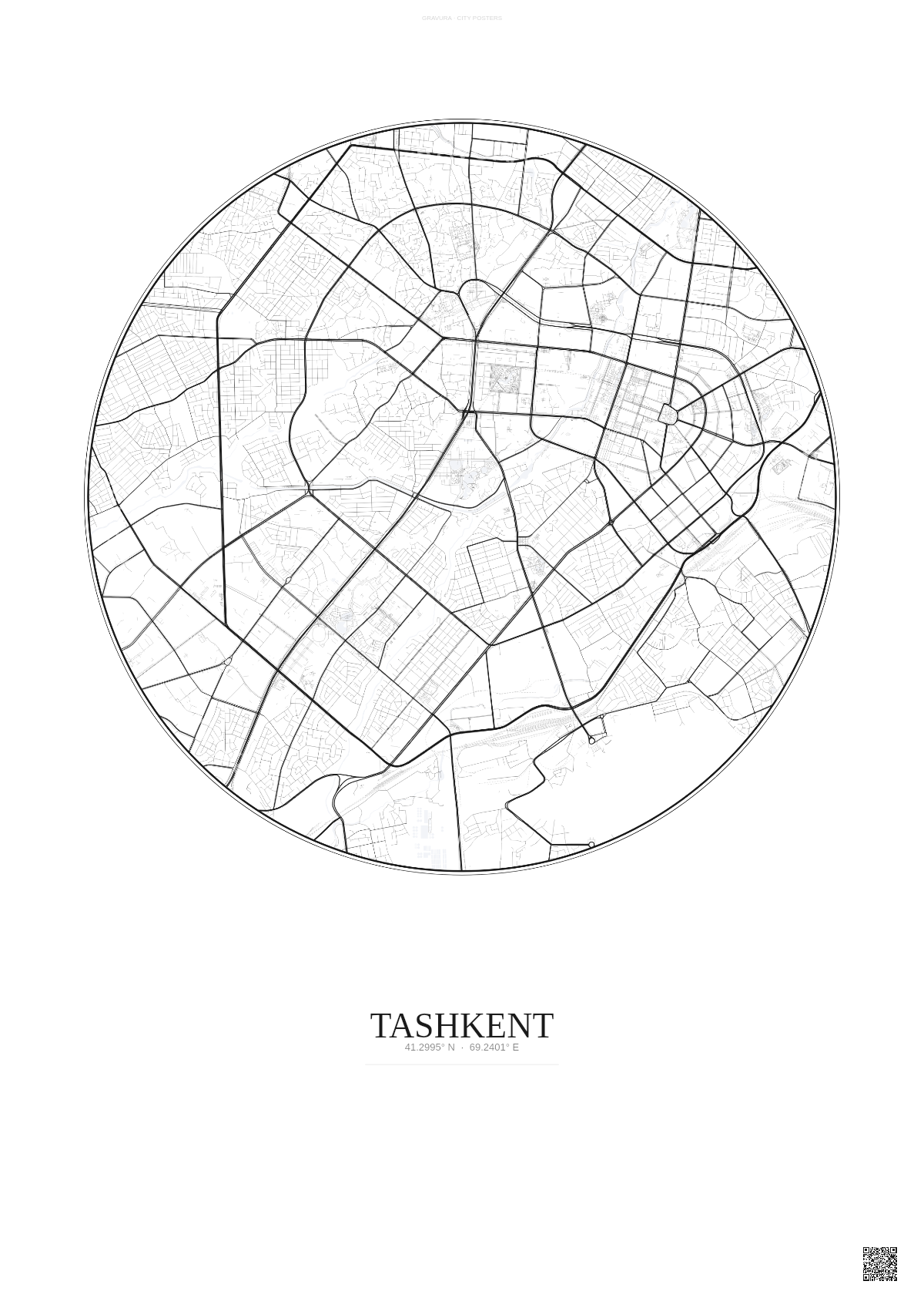 Affiche Tashkent – Poster carte de ville | Gravura – Fond clair