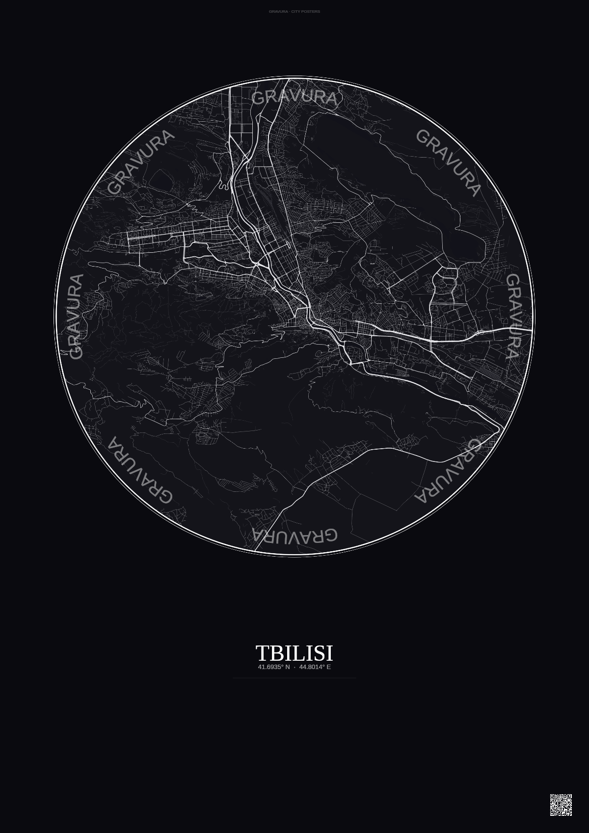 Affiche Tbilisi – Poster carte de ville | Gravura – Fond foncé