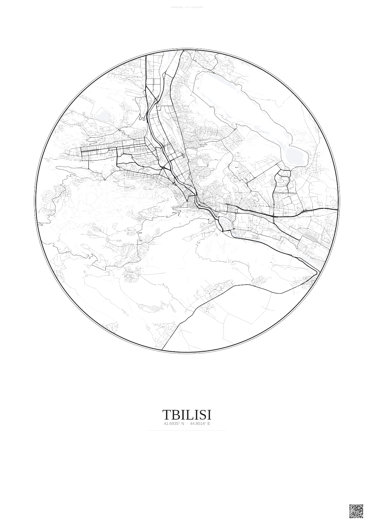 Affiche Tbilisi – Poster carte de ville | Gravura – Fond clair