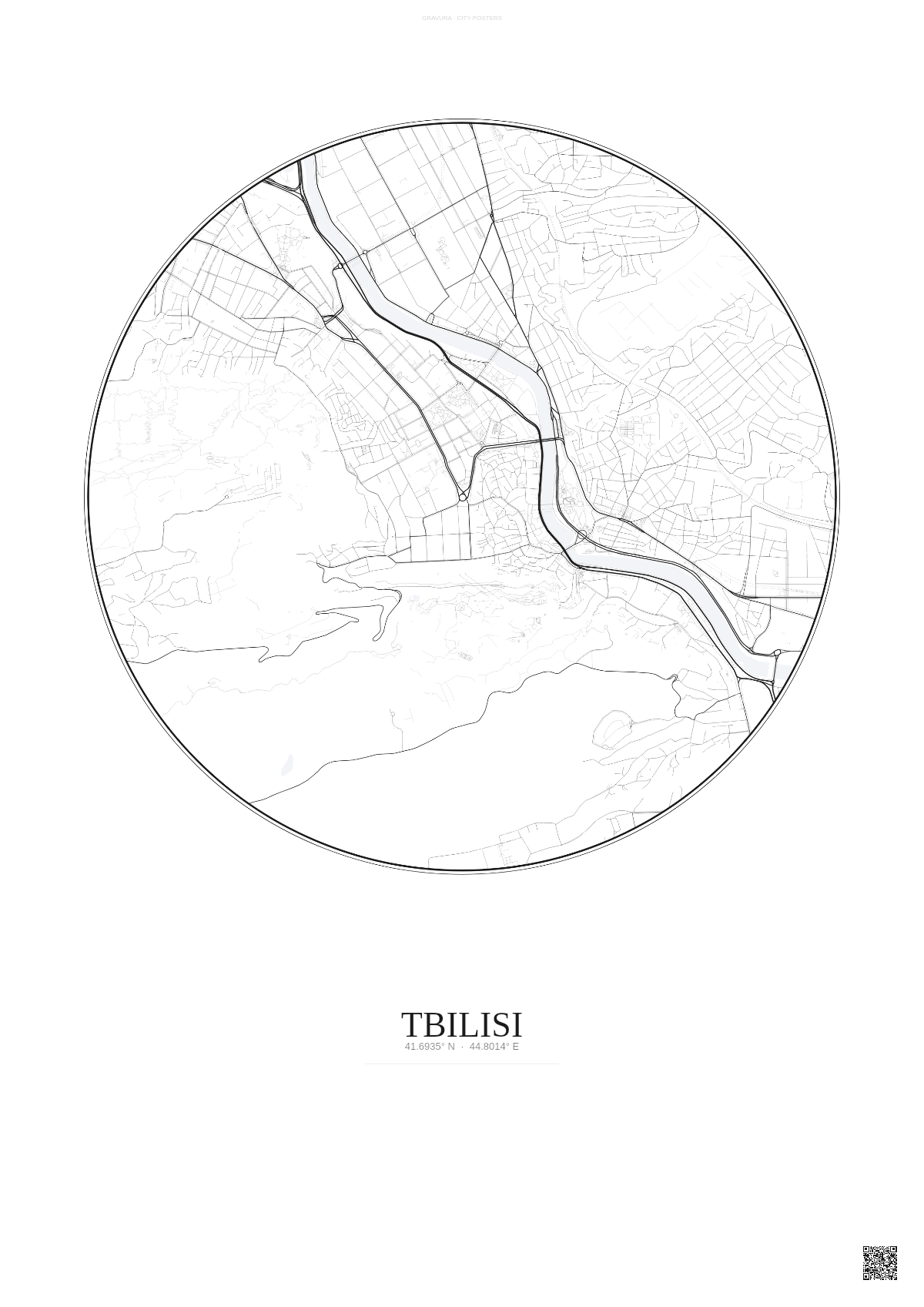 Affiche Tbilisi – Poster carte de ville | Gravura – Fond clair