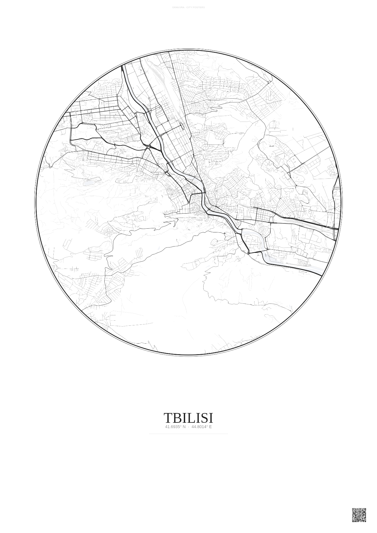 Affiche Tbilisi – Poster carte de ville | Gravura – Fond clair