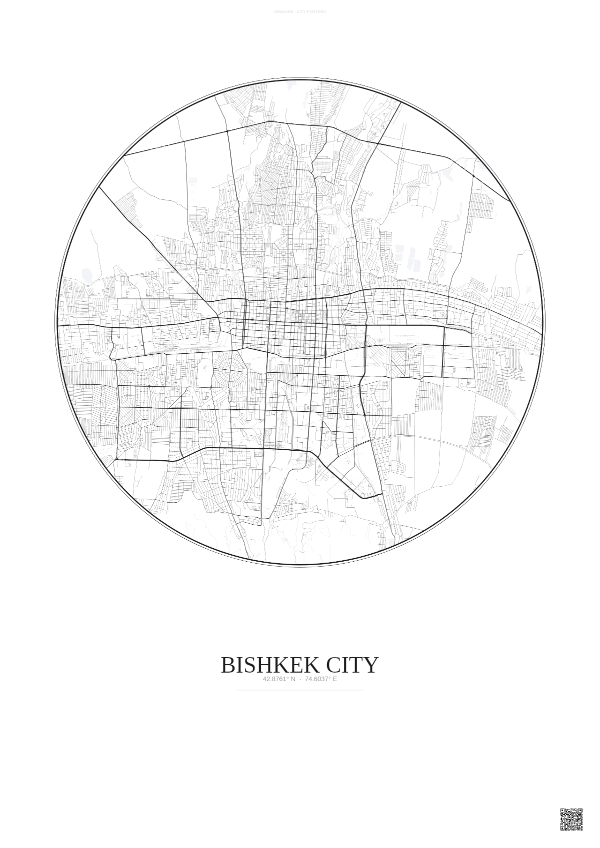 Affiche Bishkek City – Poster carte de ville | Gravura – Fond clair