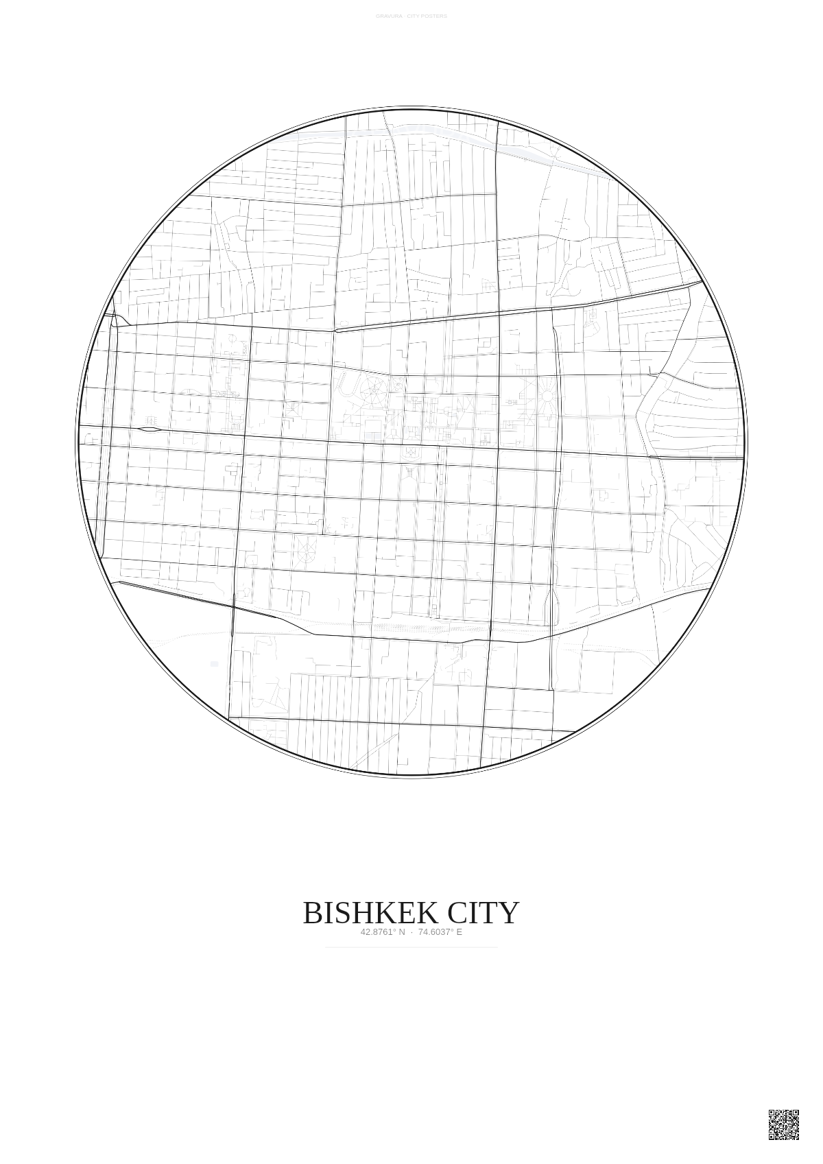 Affiche Bishkek City – Poster carte de ville | Gravura – Fond clair