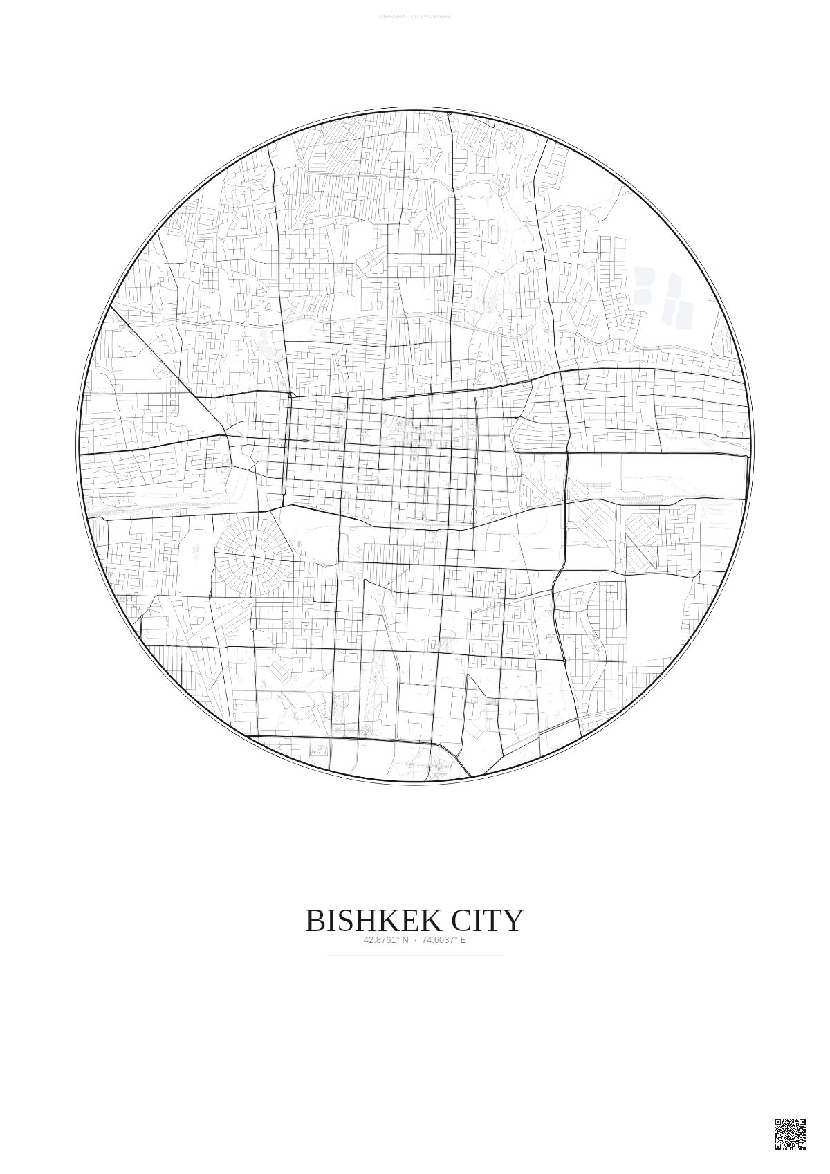 Affiche Bishkek City – Poster carte de ville | Gravura – Fond clair