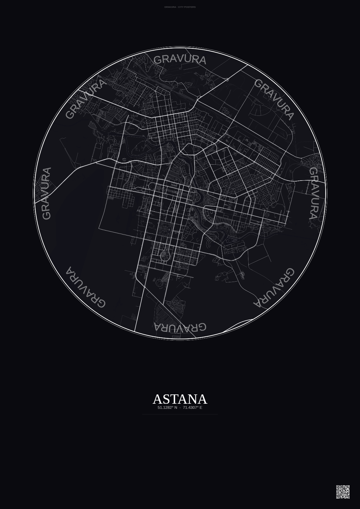 Affiche Astana – Poster carte de ville | Gravura – Fond foncé