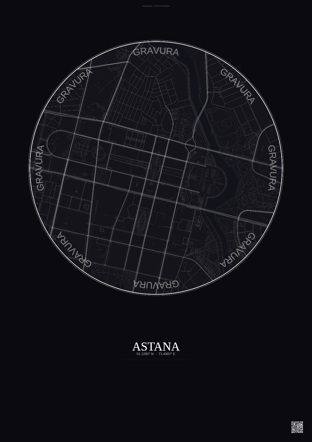 Affiche Astana – Poster carte de ville | Gravura – Fond foncé