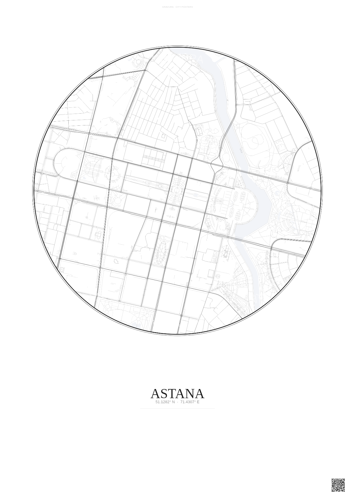 Affiche Astana – Poster carte de ville | Gravura – Fond clair
