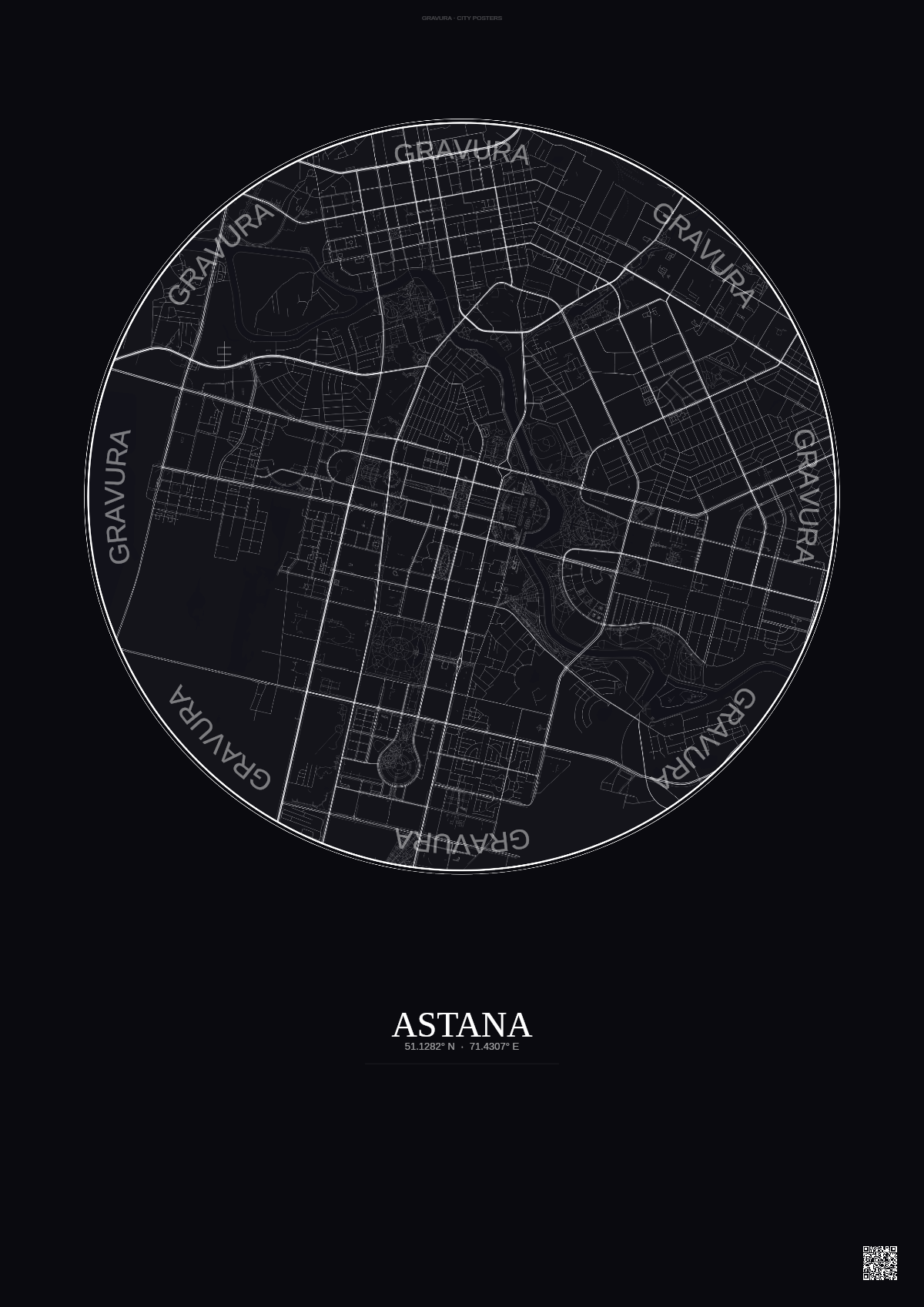 Affiche Astana – Poster carte de ville | Gravura – Fond foncé