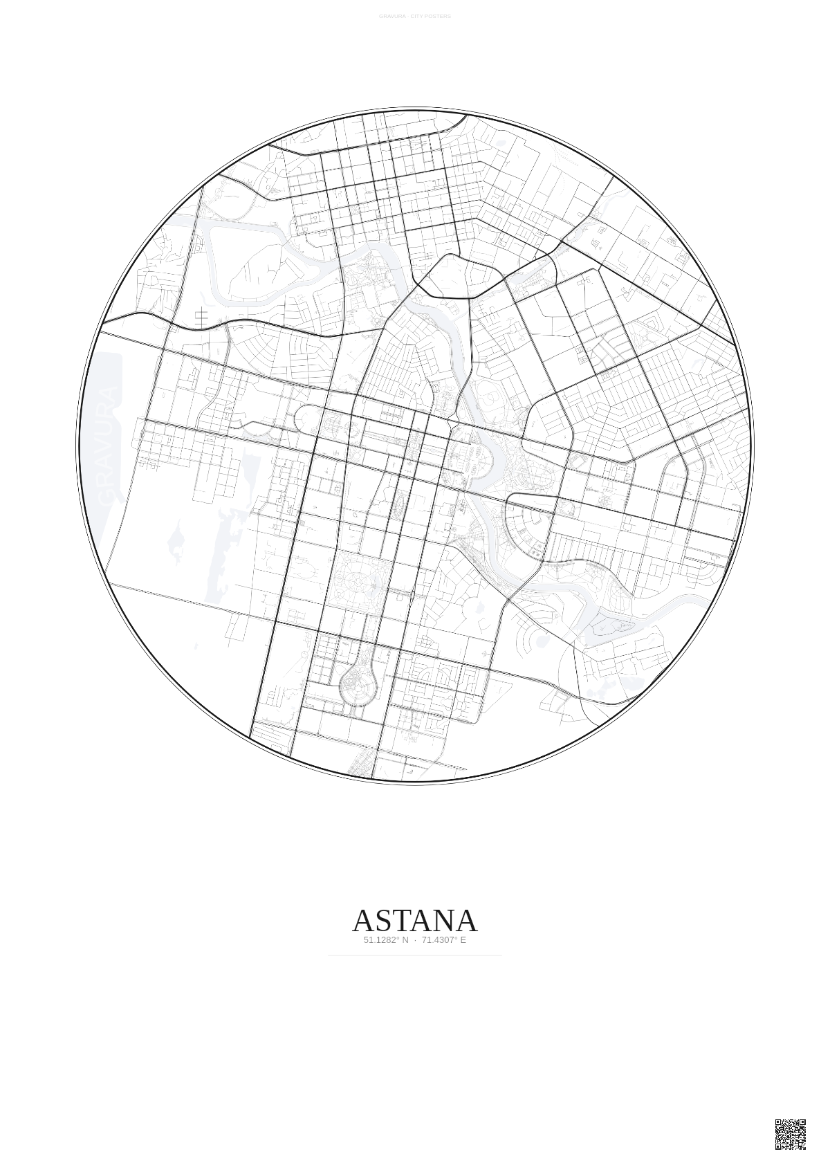 Affiche Astana – Poster carte de ville | Gravura – Fond clair