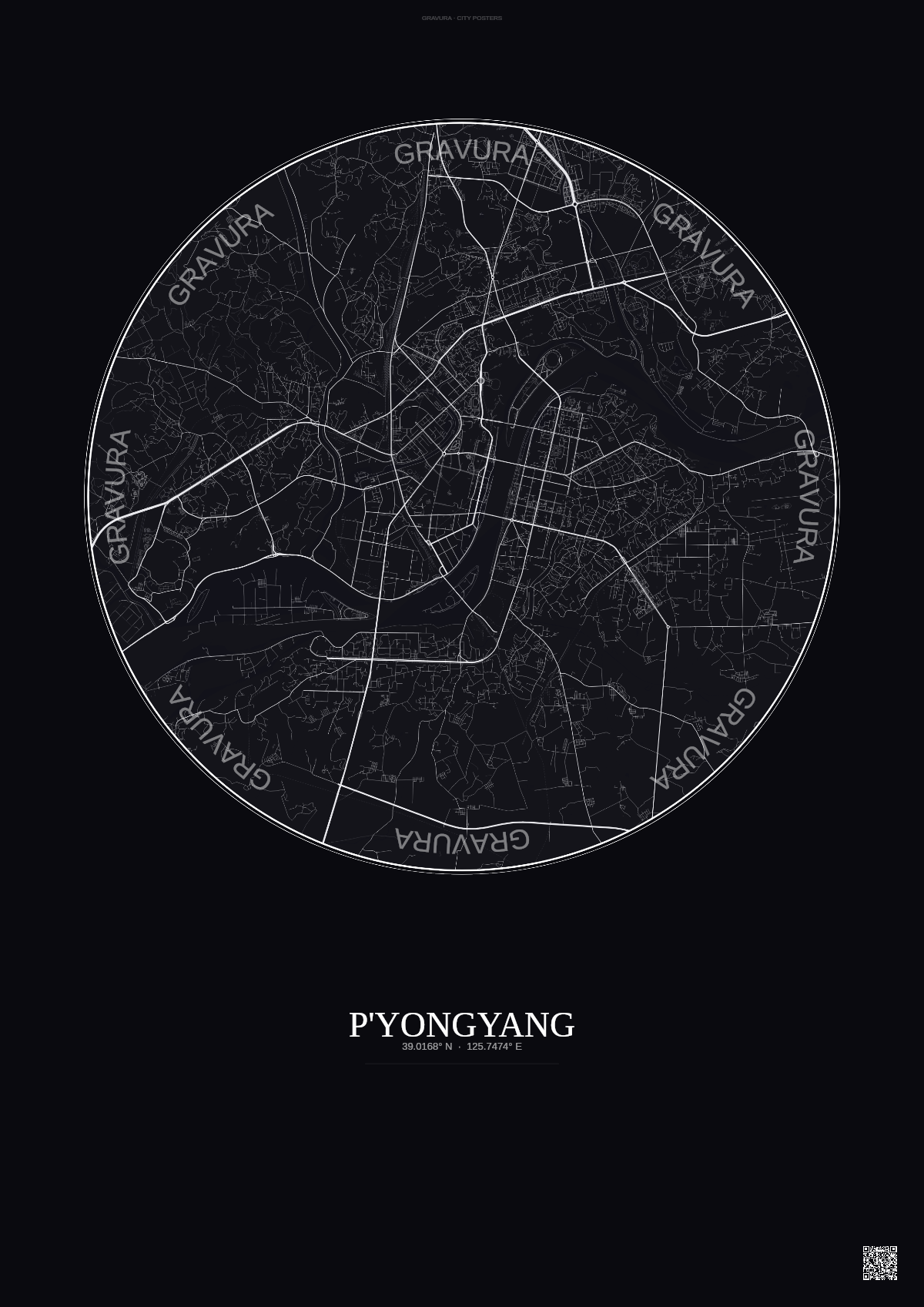 Affiche P Yongyang – Poster carte de ville | Gravura – Fond foncé