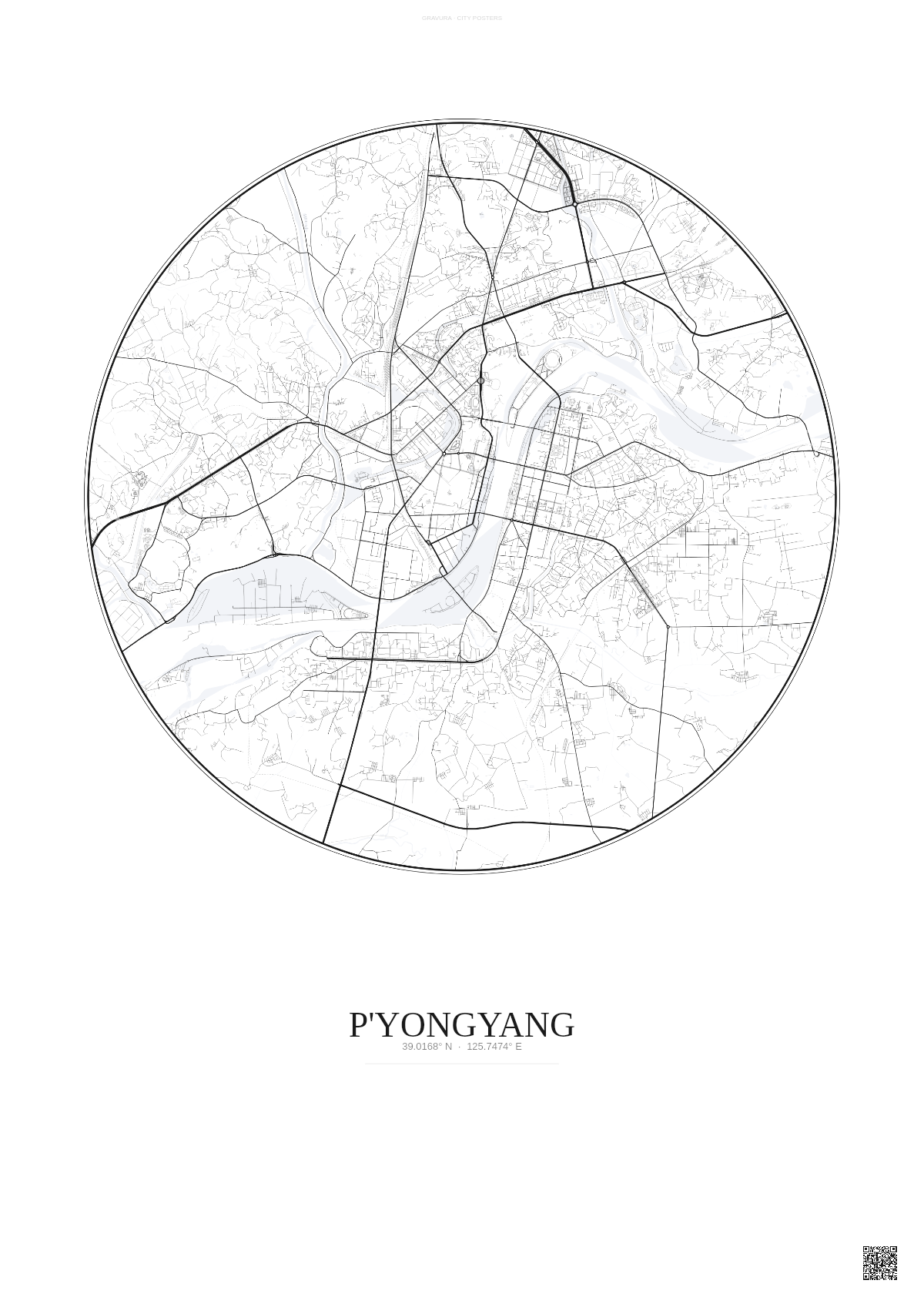 Affiche P Yongyang – Poster carte de ville | Gravura – Fond clair