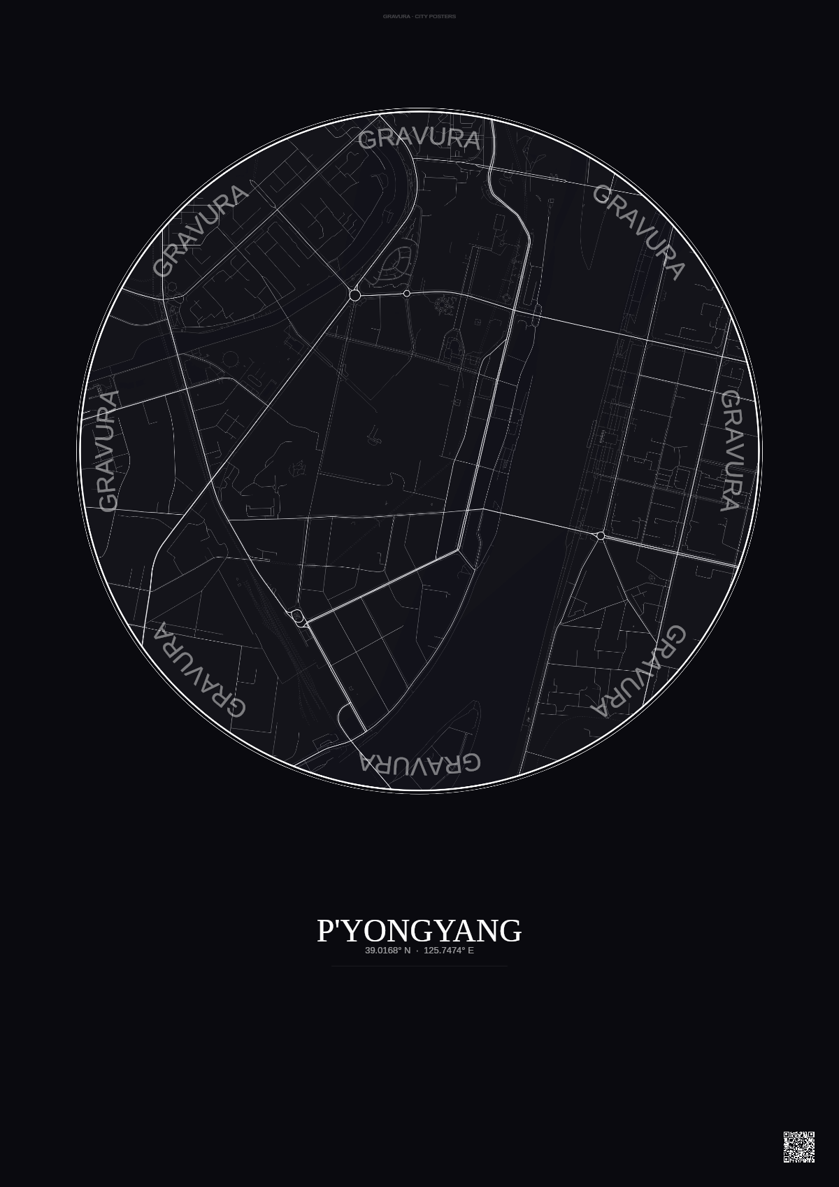 Affiche P Yongyang – Poster carte de ville | Gravura – Fond foncé