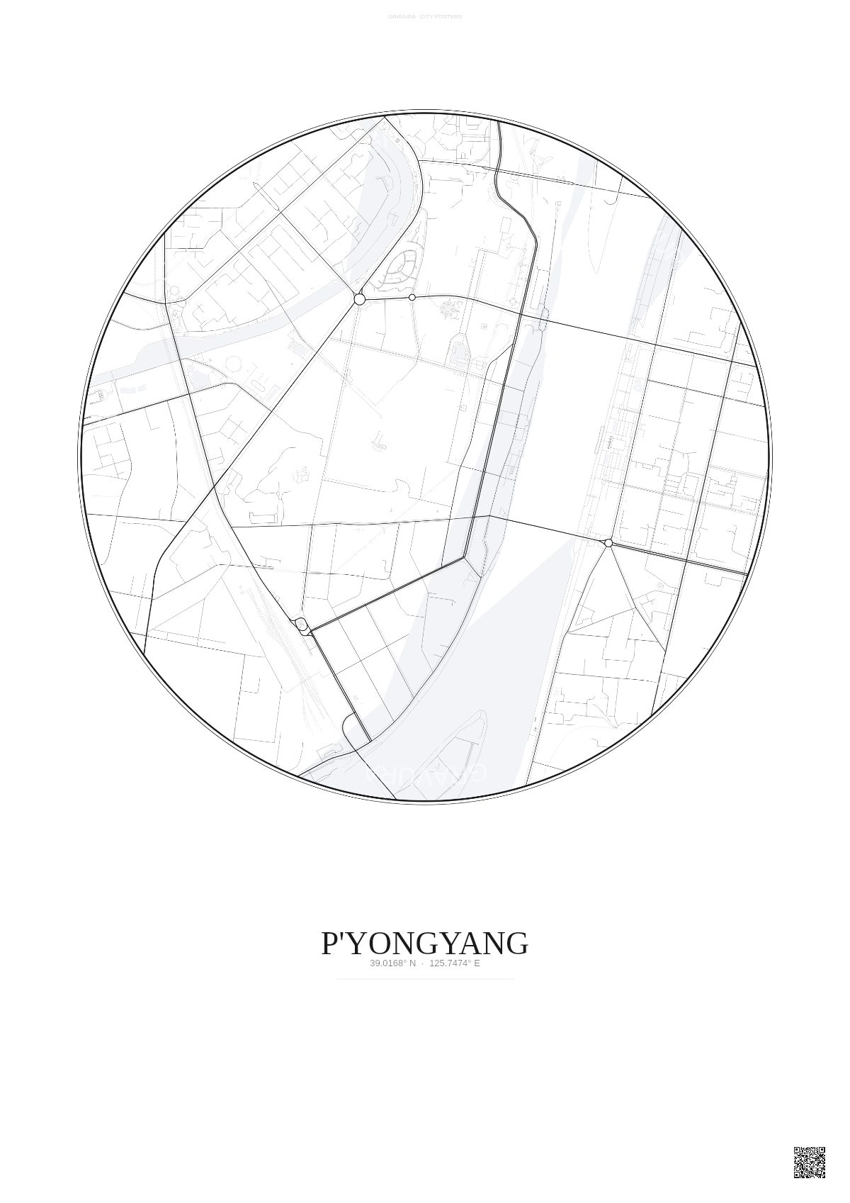 Affiche P Yongyang – Poster carte de ville | Gravura – Fond clair