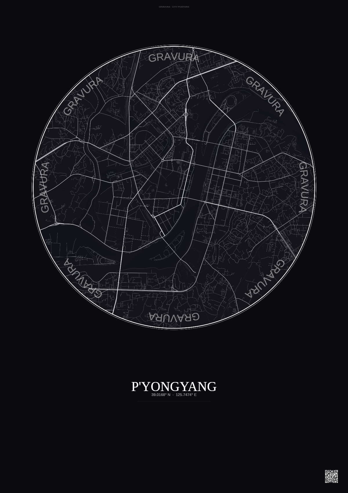 Affiche P Yongyang – Poster carte de ville | Gravura – Fond foncé