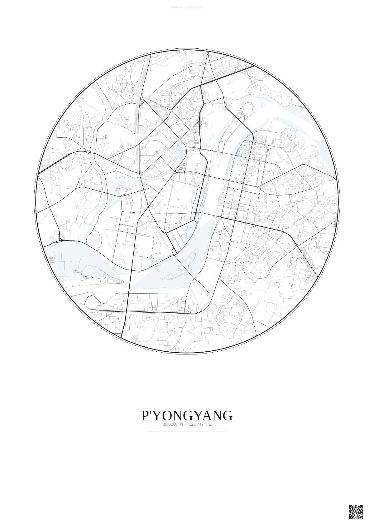 Affiche P Yongyang – Poster carte de ville | Gravura – Fond clair